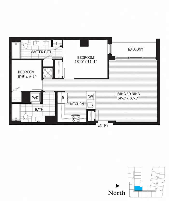 Floor plan 2 Bed - 2 Bath | b01