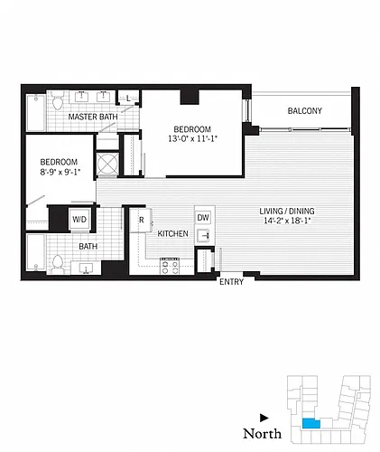 Floor plan 2 Bed - 2 Bath | b01