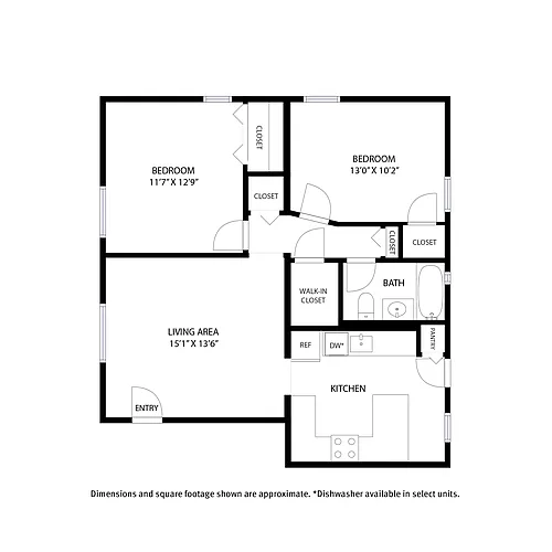 Floor plan 2 Bedroom / 1 Bath