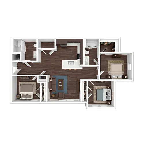 Floor plan Income-Restricted 3 Bedroom 2 Bath 60% TC