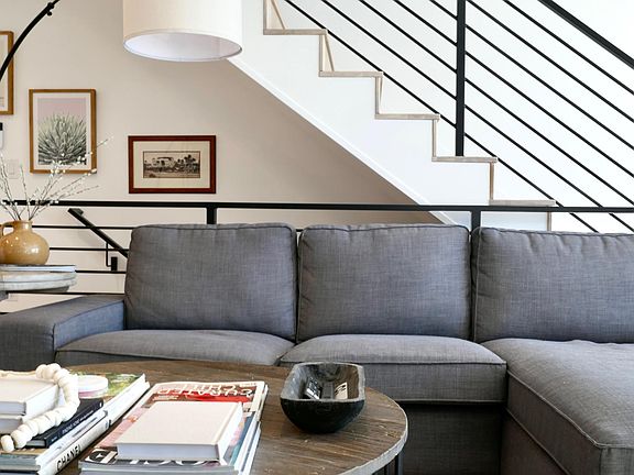 spacious living room with large couch