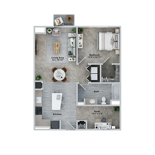 Floor plan One Bedroom One Bath + Den (906sf)