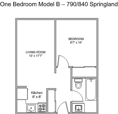 Floor plan 840 Springland 1-Bed Small