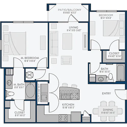 Floor plan 2 Bedroom 2 Bathroom