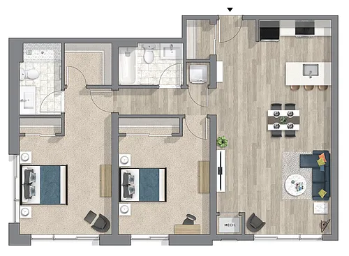 Floor plan 2 Bed 2 Bath DLX