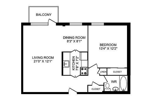 Floor plan 1 Bedroom 1 Bed 1 Bath