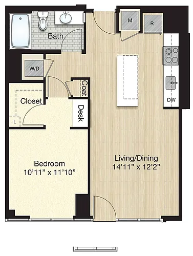 Floor plan Tier 63.2 Small 1 Bed/1 Bath w/ Terrace