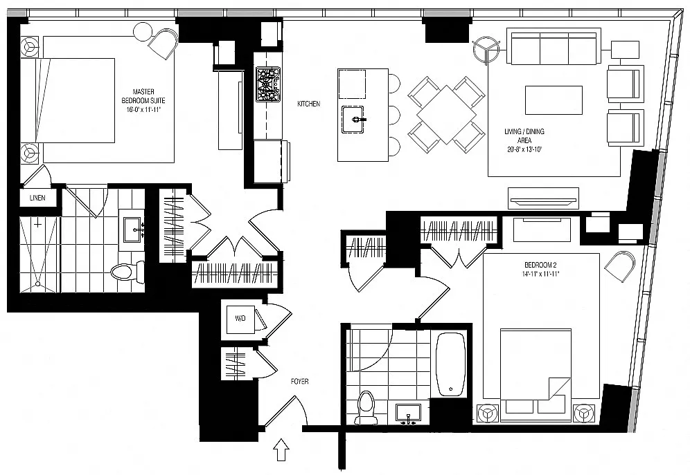 Floor plan 800 Park 2 Bed/2 Bath-B1