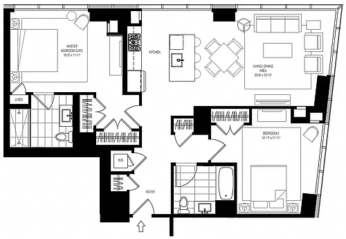 Floor plan 800 Park 2 Bed/2 Bath-B1