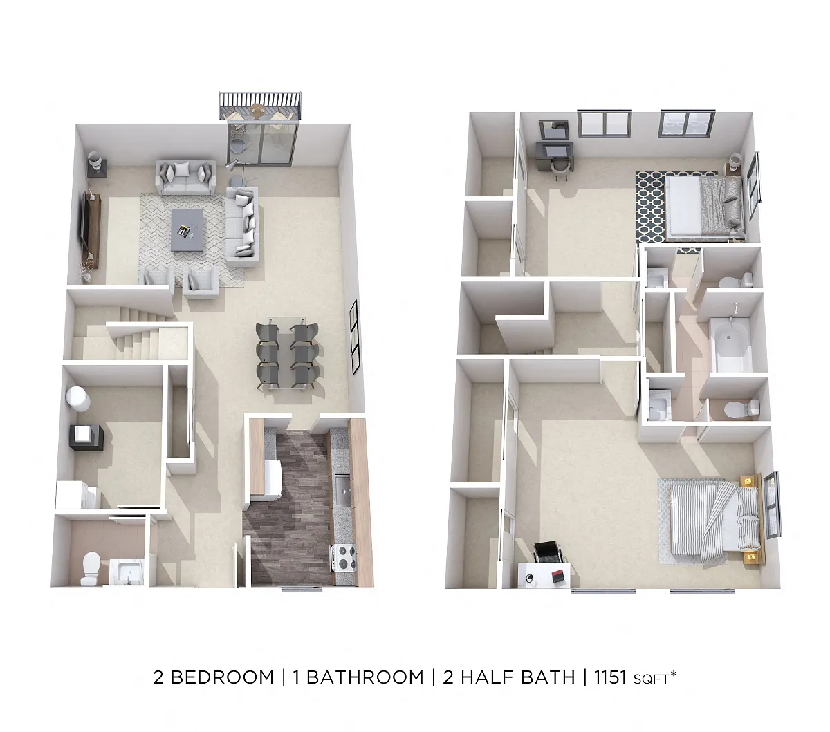 Floor plan Two Bedroom Townhome - Garden