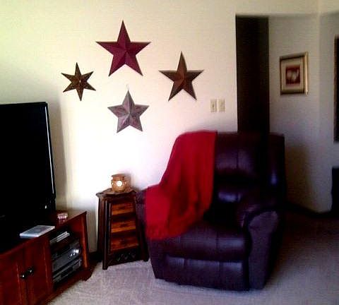 Nice size vaulted living room, and large patio off of it.