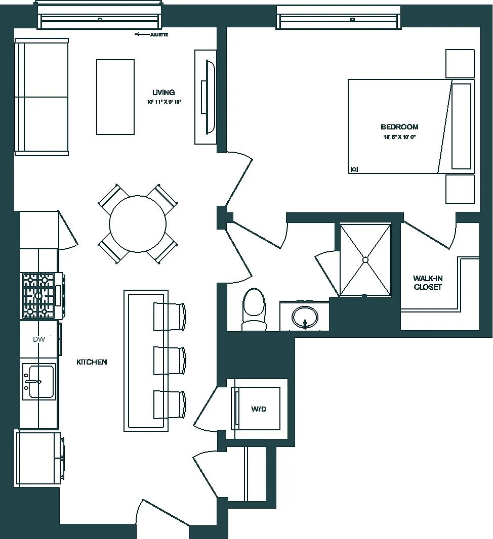Floor plan 1 Bed/1 Bath-B1L