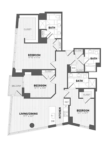 Floor plan 3 Bed/3 Bath-E-2