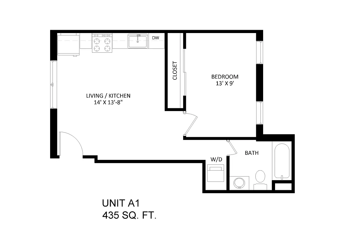 Floor plan 1 bedroom 1 bath