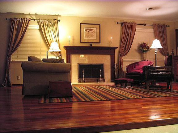 Marble Faced Fireplace with Mahogany Mantle