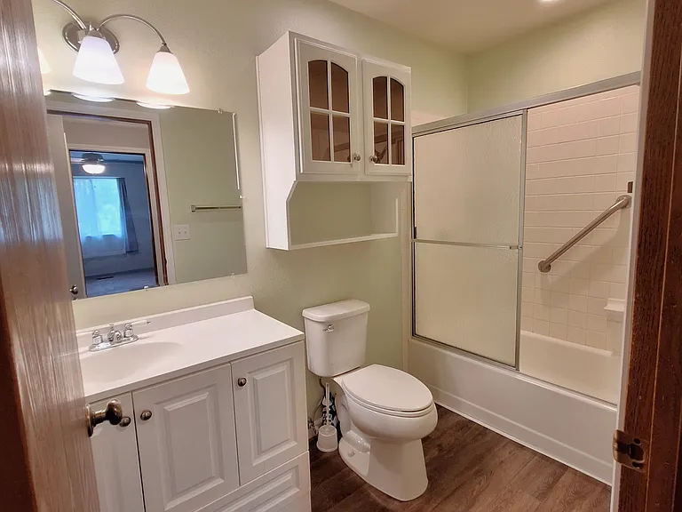 Full bath- plenty of storage and lighting. LVP flooring