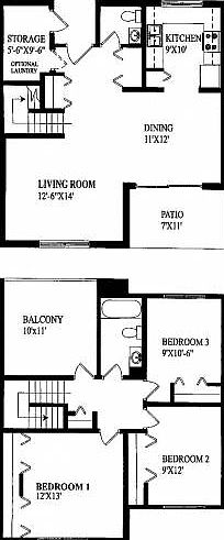 3 BD Floor Plan