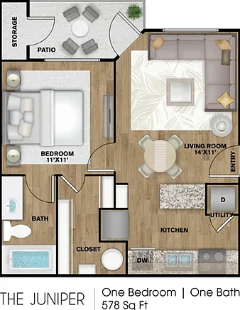1 Bedroom, 1 Bathroom 1 Bedroom, 1 Bathroom
