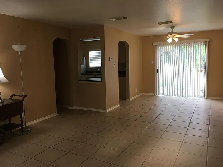 Living area with kitchen pass through