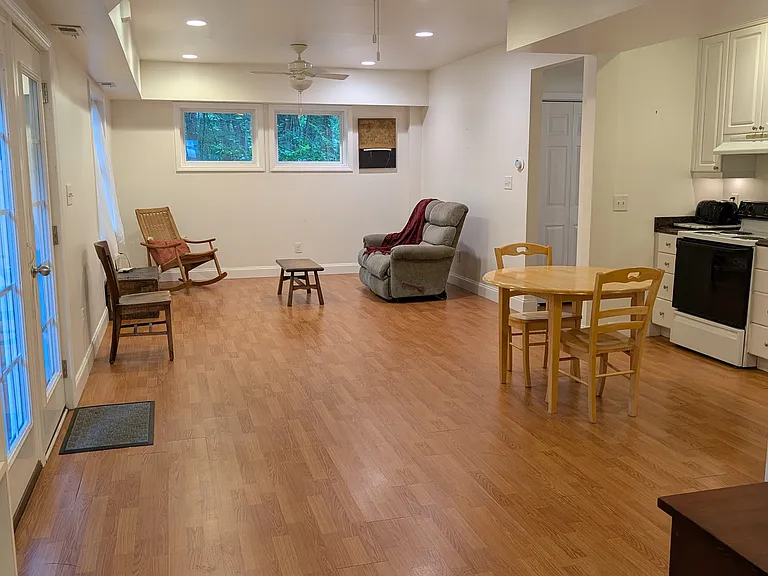 From bedroom into dining, kitchen, living room