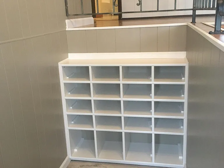 Front entry shoe/boot cubbies