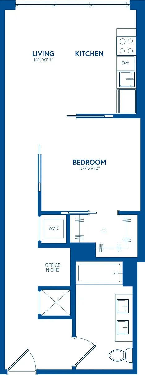 Floor plan 1 Bedroom,1 Bath, Office Nook - 601