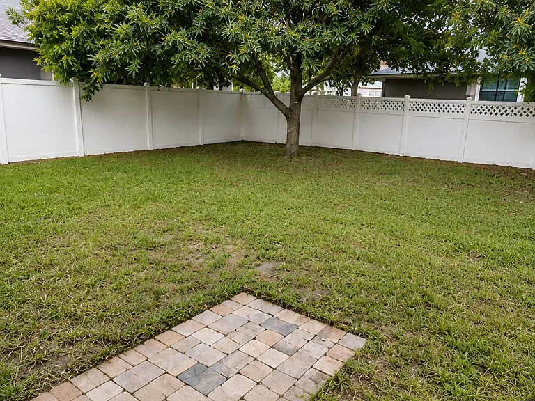 Backyard bricks laid down walkway