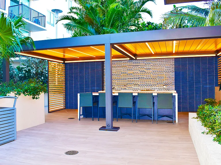 Sleek Blue Outdoor Bar Area