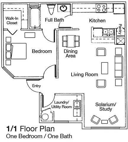 Floor plan One Bedroom One Bathroom 60%