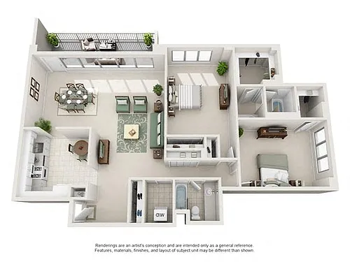 Floor plan 2 Bedroom, 2 Bath 1457 SF 22j