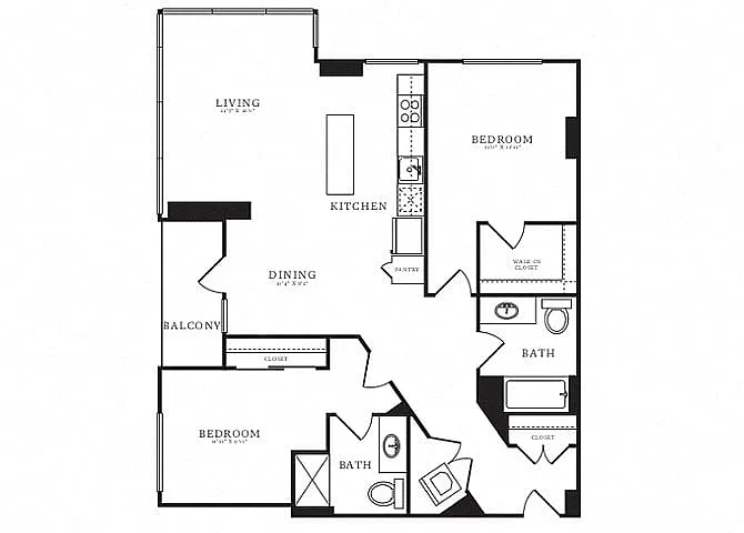 Floor plan 2 Bed/2 Bath-D1A
