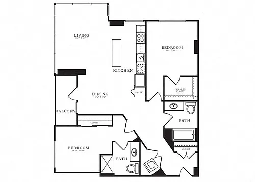 Floor plan 2 Bed/2 Bath-D1A