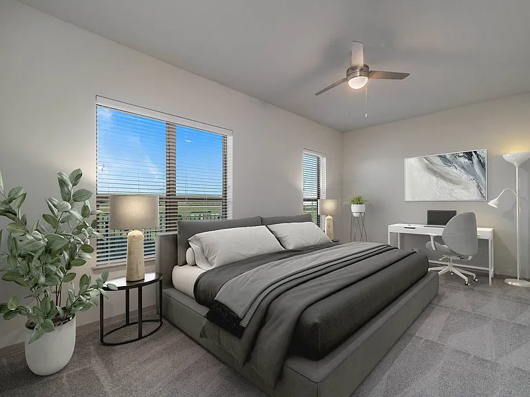 Spacious bedroom with home office space