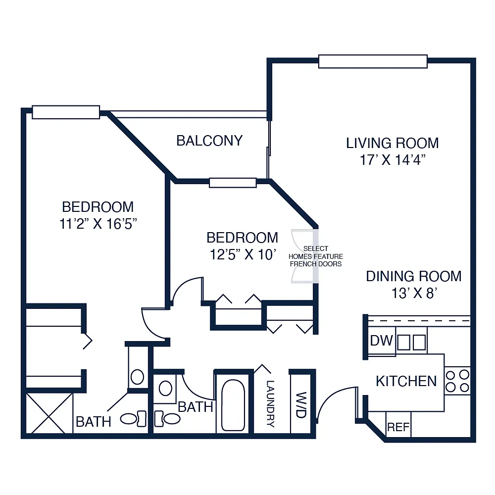 Floor plan 2A-Two Bed Two Bath