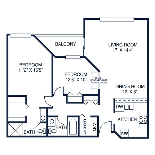 Floor plan 2A-Two Bed Two Bath