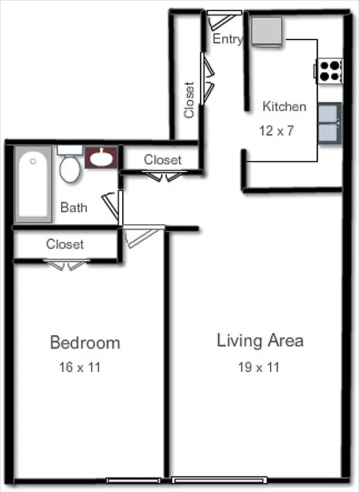 Floor plan One Bedroom - Style B