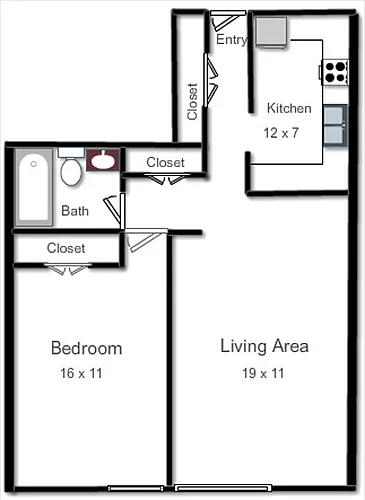 Floor plan One Bedroom - Style B