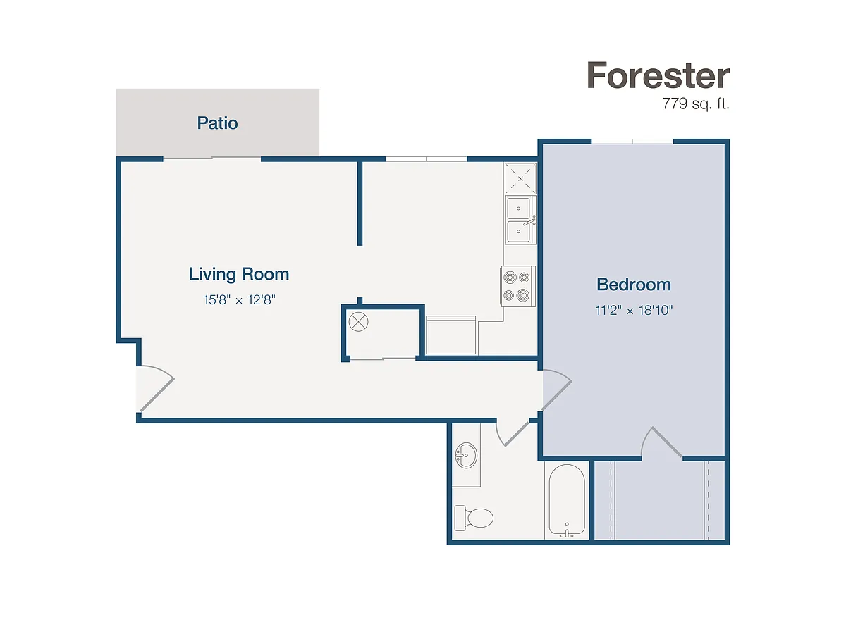 Floor plan 1BD, 1Bth