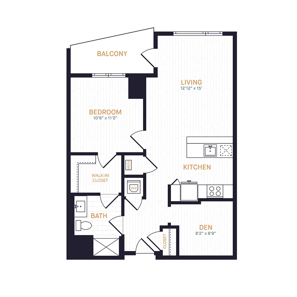 Floor plan A1.2 | 1 Bed | 1 Bath | Den