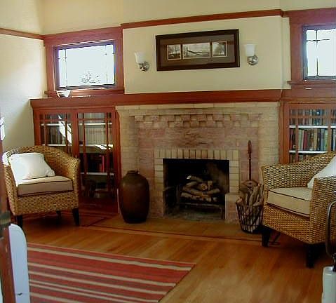 Living Room w/original built-ins and fireplace