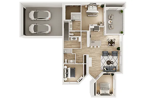 Floor plan 3 Bedroom 2 Bath (B)