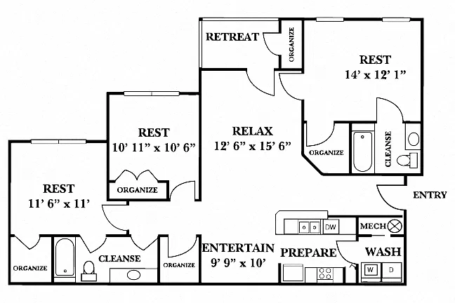Floor plan 3 Bed 2 Bath - Renovated
