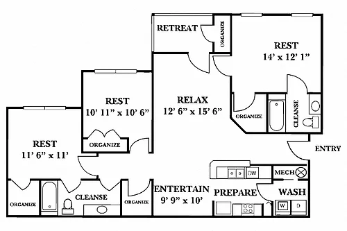 Floor plan 3 Bed 2 Bath - Renovated