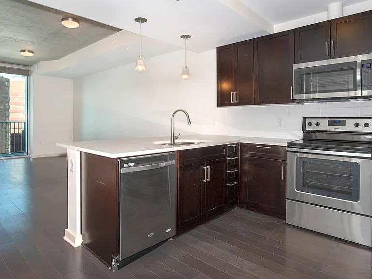 Kitchen and Living Room with Floor-to-Ceiling Windows