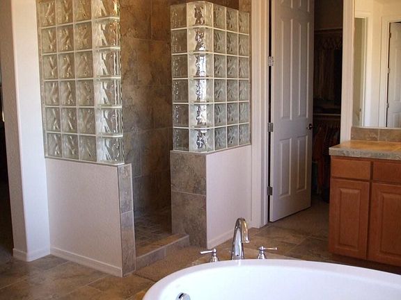 Master Bath Snail Shower w/block Glass