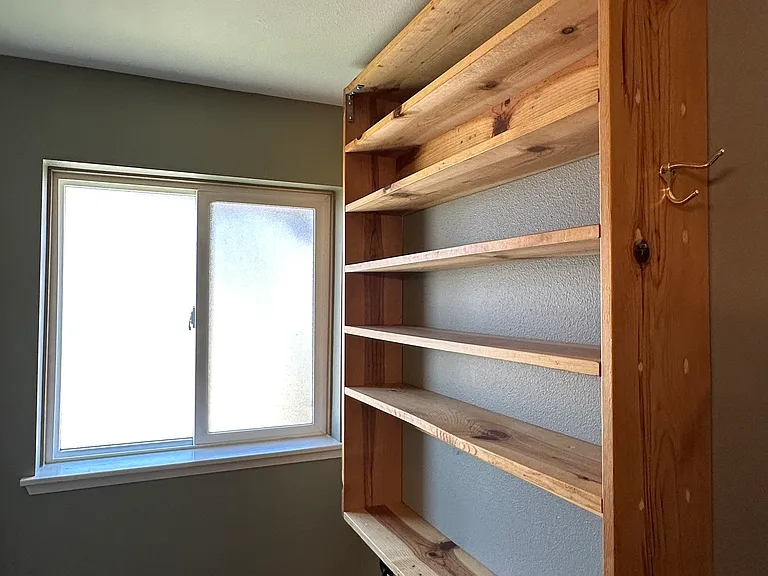 Pine shelving in upstairs bathroom.