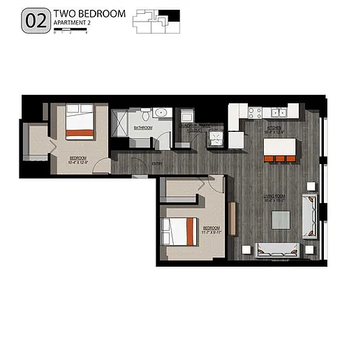 Floor plan 2 Bedroom 1 Bath - #2 Floorplan