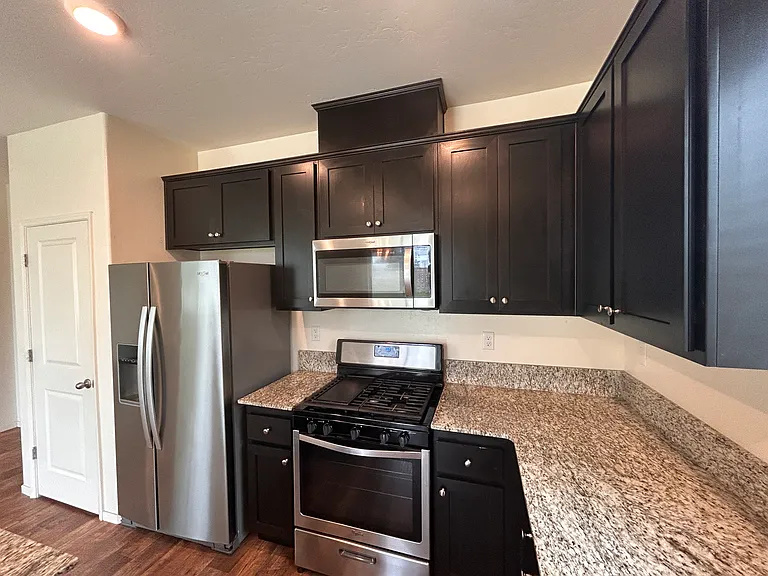 lots of counter space and a pantry. refrigerator, microwave, stove and dishwasher as well.