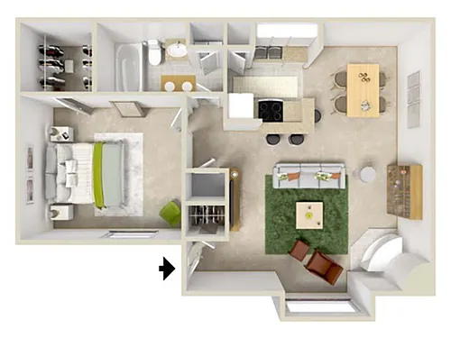 Floor plan 1 bed 1 bath A2