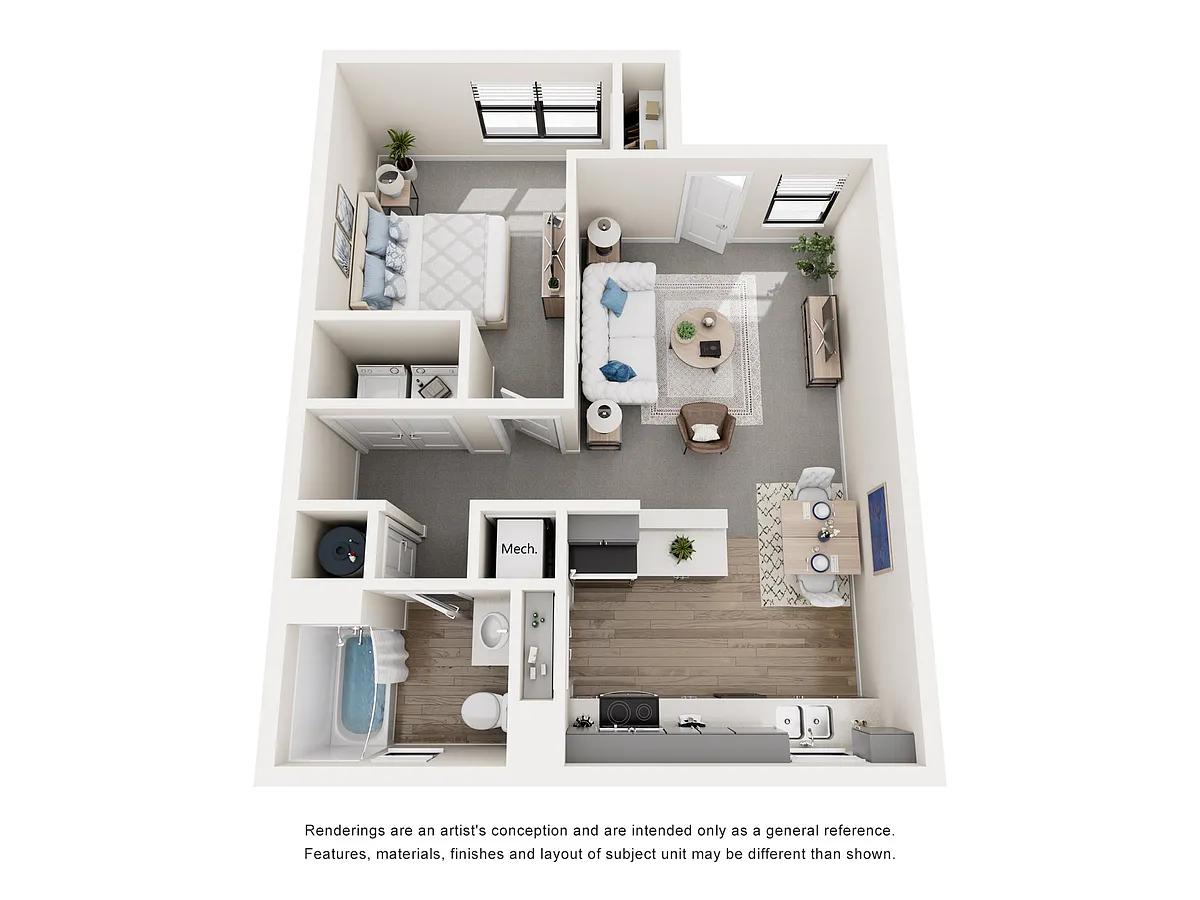 Floor plan 1 Bedroom, 1 Bathroom, 3rd Floor, 675